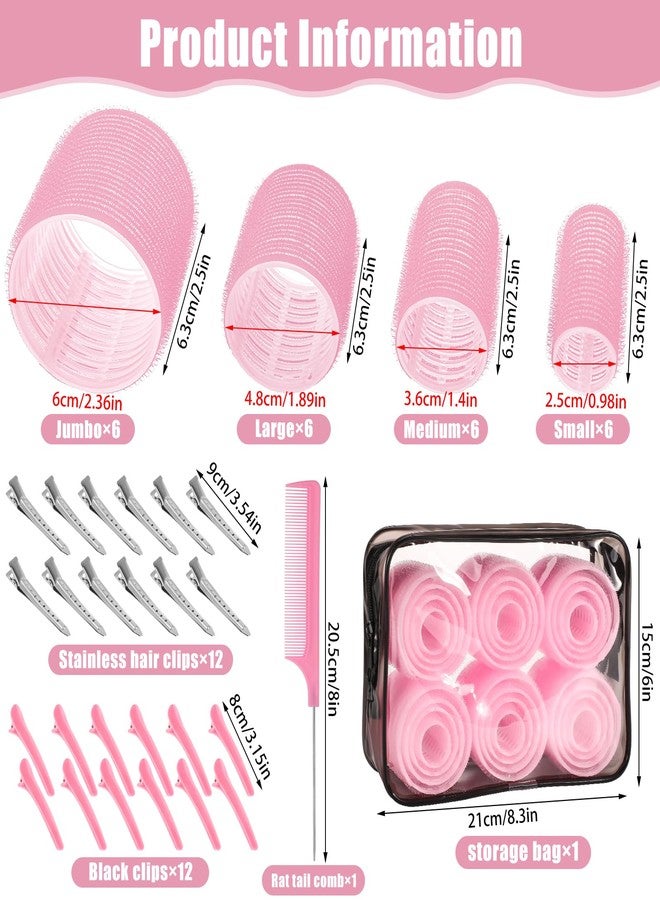 obeoby 4 Sizes Self-Grip Hair Rollers Set for Long, Short Hair and Bangs - 50 Pcs with Clips (25mm, 36mm, 48mm, 60mm), Pink - Image 2